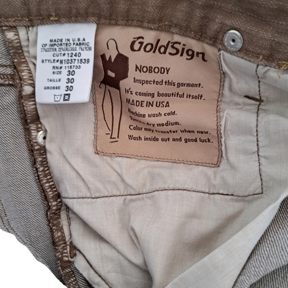 GOLDSIGN made USA tan denim jeans pants slim fit skinny rare denim mens 30/34 - Picture 7 of 9